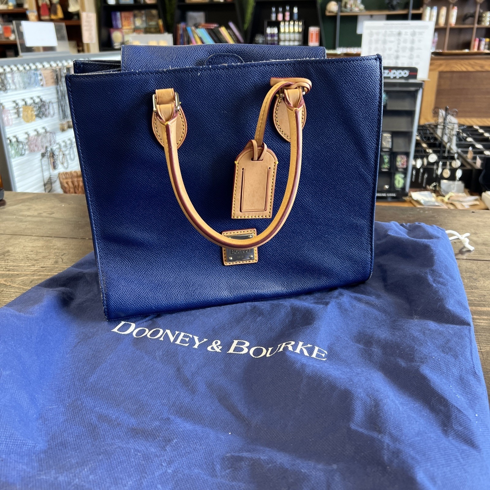 Dooney & Bourke Midnight Blue Pebbled Leather Janine Tote Handbag W/ Dust Bag